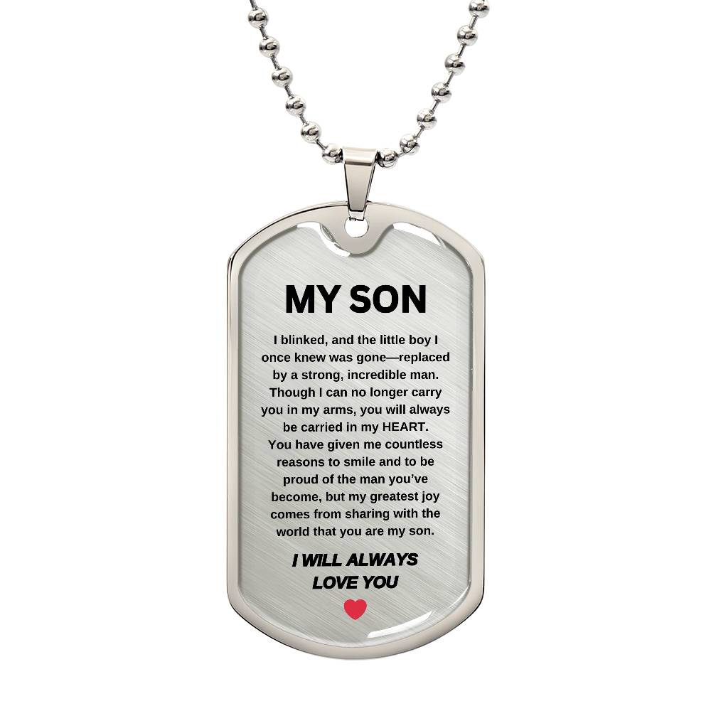 My Son | I Will Always Love You | Dog Tag Pendant Chain