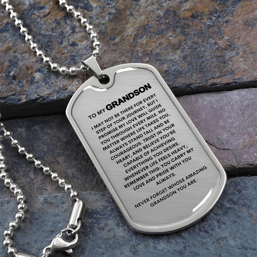 To My Grandson | Never Forget Whose Grandson You Are | Dog Tag Pendant Chain