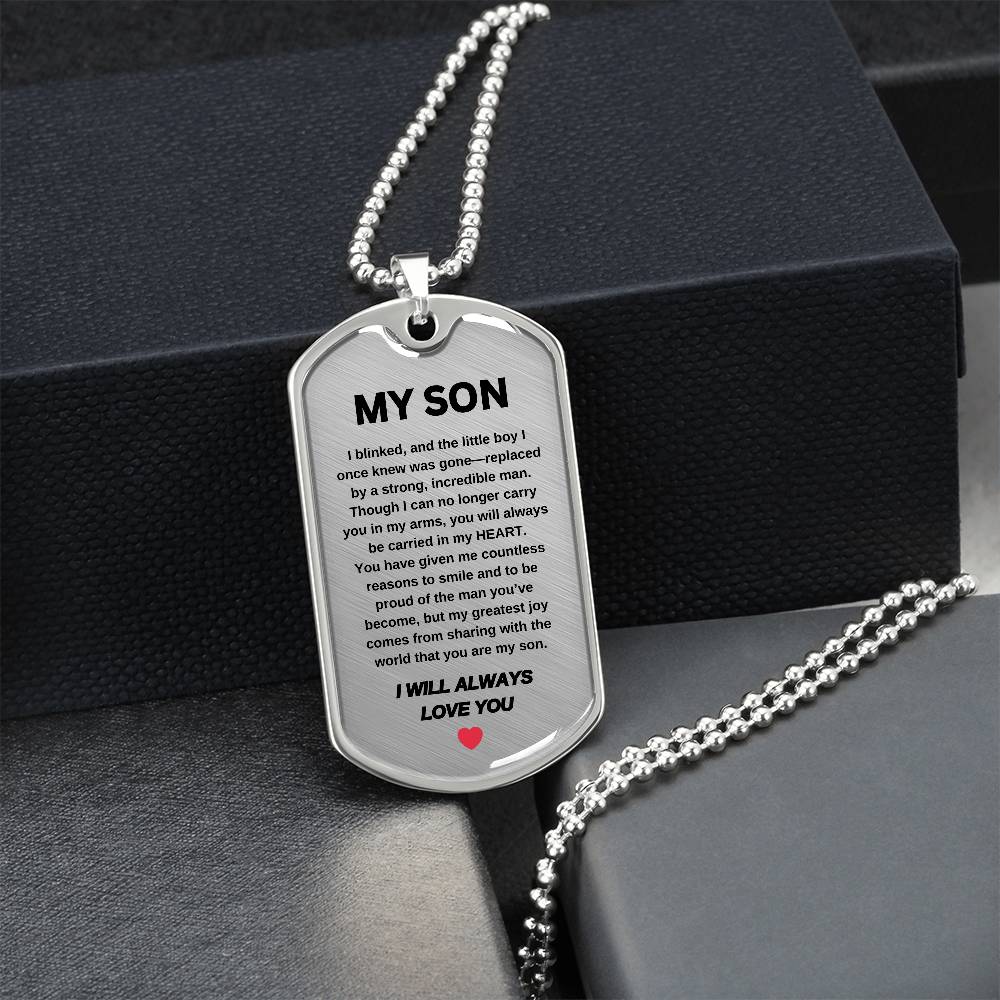 My Son | I Will Always Love You | Dog Tag Pendant Chain