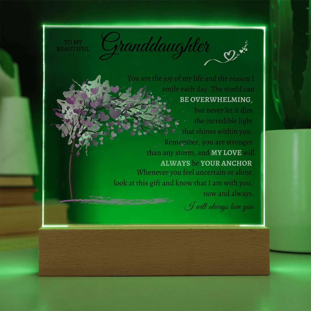 To My Beautiful Granddaughter | I Will Always Love You | Square Acrylic Plaque